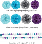 Purple-Blue Silver Frozen Christmas Party-Decorations - 30pcs Tissue Pom Poms Streamers,Winter Girl Birthday New Year Tassel Garland Banner,Wonderland Mermaid Baby Shower Wedding Supplies Decor Bunting Lasting Surprise