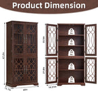 Joaxswe 67" Tall Pantry Cabinet, Wood Kitchen Pantries Cabinets with Glass Doors & Adjustable Shelves, Freestanding Vintage Cupboard with Large Storage for Dining Room, Bathroom, Walnut