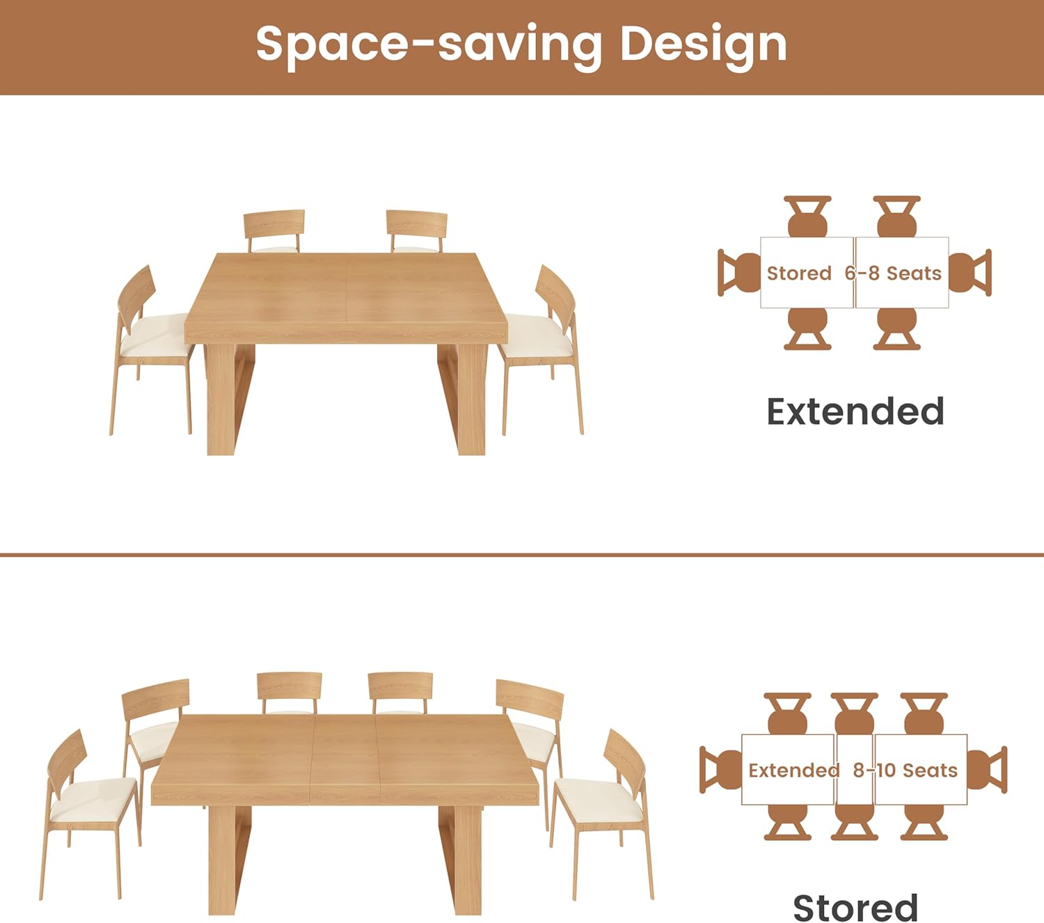 70.9" - 86.6" Extendable Dining Table for 8-10 Person, Modern Expandable Table with U-Shaped Wooden Legs, Dining Table for Dining Room, Kitchen, Living Room, Natural Oak