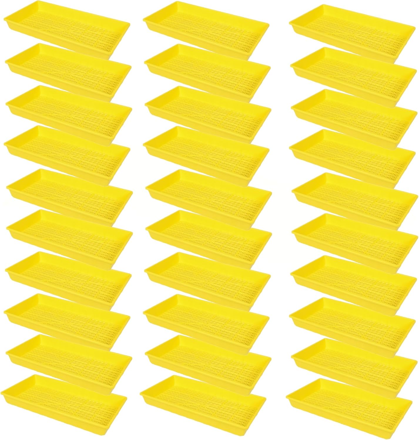 SUNPACK 10" x 20" Heavy Duty Mesh Plastic Seed Starting Tray, Yellow, 2.3" (Pack of 30) - Ensures Water Drainage and Aeration, Perfect for Greenhouses or Indoor Gardening