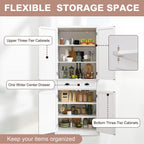 HLR Freestanding Kitchen Pantry Cabinet with Doors and Adjustable Shelves, Storage for Kitchen, Living Room Dining Room, White 30''D x 16''W x 72''H