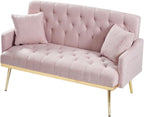 hansones Modern Velvet Armchair with Gold Metal Legs and Side Pockets, Tufted Backrest, Perfect for Living Room, Bedroom Or Office (32.6" Pink)