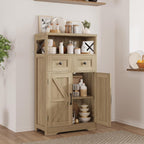 FiveWillowise Natural Storage Cabinet with Doors and Shelves, Standing Kitchen Pantry Cabinet, Floor Storage Hutch Cupboard, Coffee Bar Station for Dining, Living Room, Home Office