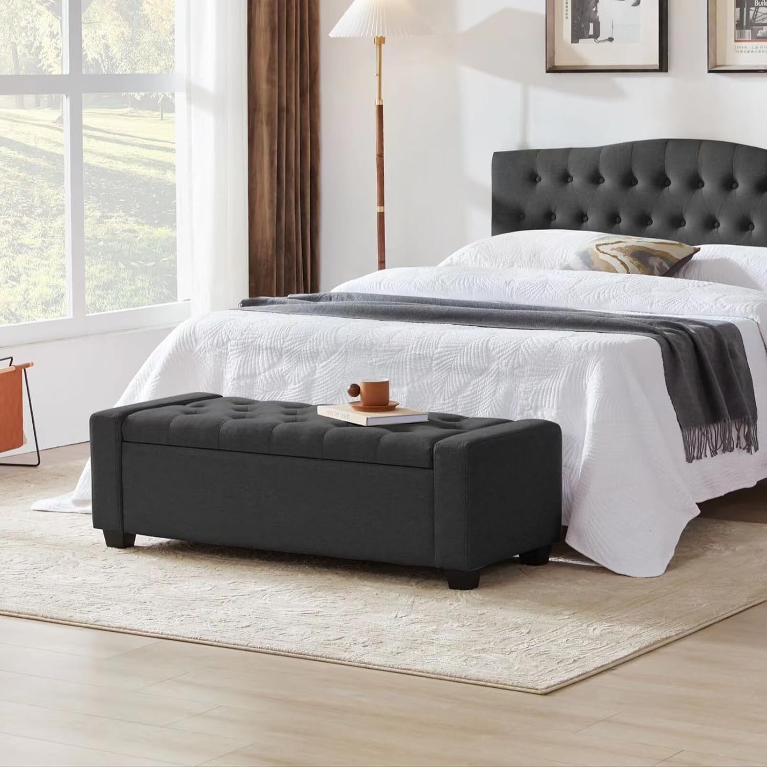 Huatean Home 48" Ottoman with Storage, Dark Gray Storage Ottoman Bench | Upholstered Entryway Bench with Seating for Bedroom, Living Room, Holds up to 330 lb with Safety Hinge