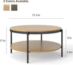 Manora Round Coffee Table with Storage Shelf, Rustic Wood Center Table with Black Metal Frame, Modern Circle Living Room Table for Small Spaces (Oak)