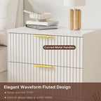 White Nightstand Set of 2, Modern Night Stand Bedside Table with 2 Storage Drawer, Bed Side End Table with Golden Handles and Legs for Bedroom, White