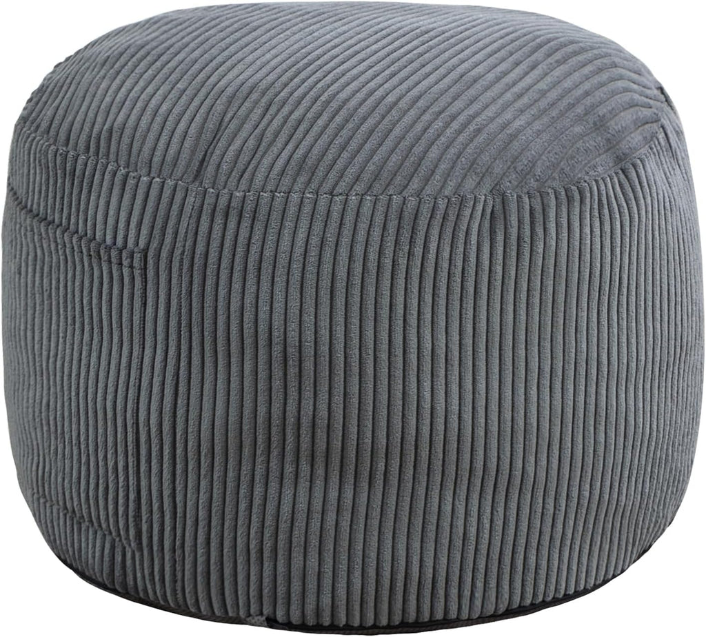 Round Stuffed Pouf Ottoman (Gray, 26" D x 26" W x 18" H) | Corduroy Foot Rest with Rebound Foam Filling, Furry and Fluffy Foot Stool Ottoman, Floor Poufs for Living Room