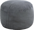 Round Stuffed Pouf Ottoman (Gray, 26" D x 26" W x 18" H) | Corduroy Foot Rest with Rebound Foam Filling, Furry and Fluffy Foot Stool Ottoman, Floor Poufs for Living Room
