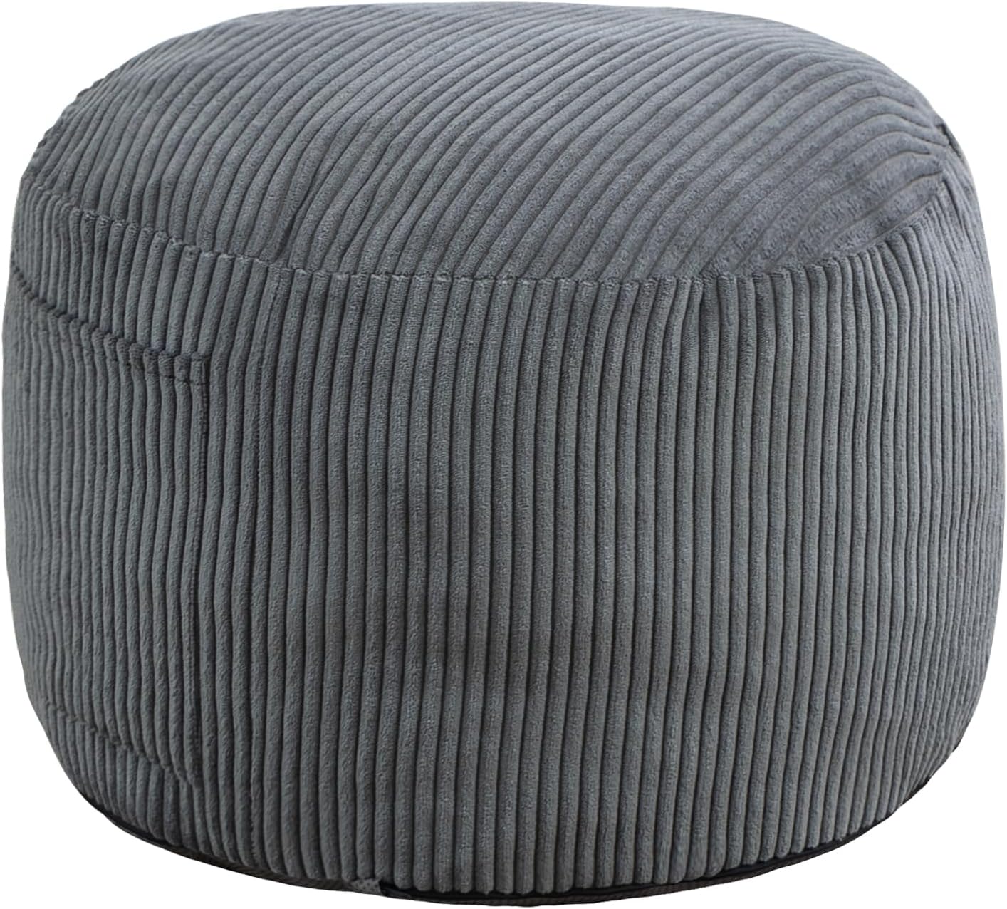 Round Stuffed Pouf Ottoman (Gray, 26" D x 26" W x 18" H) | Corduroy Foot Rest with Rebound Foam Filling, Furry and Fluffy Foot Stool Ottoman, Floor Poufs for Living Room