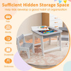 HONEY JOY Kids Table and Chair Set, 3-in-1 Children Wooden Activity Table and 2 Chairs for Art Craft, Reversible Blackboard, 3 PCS Toddler Furniture with Storage, Gift for Boys Girls (Gray)