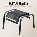 Patio Outdoor Ottoman 2 Set, Modern Footstools Textliene Metal Foot Rest Black