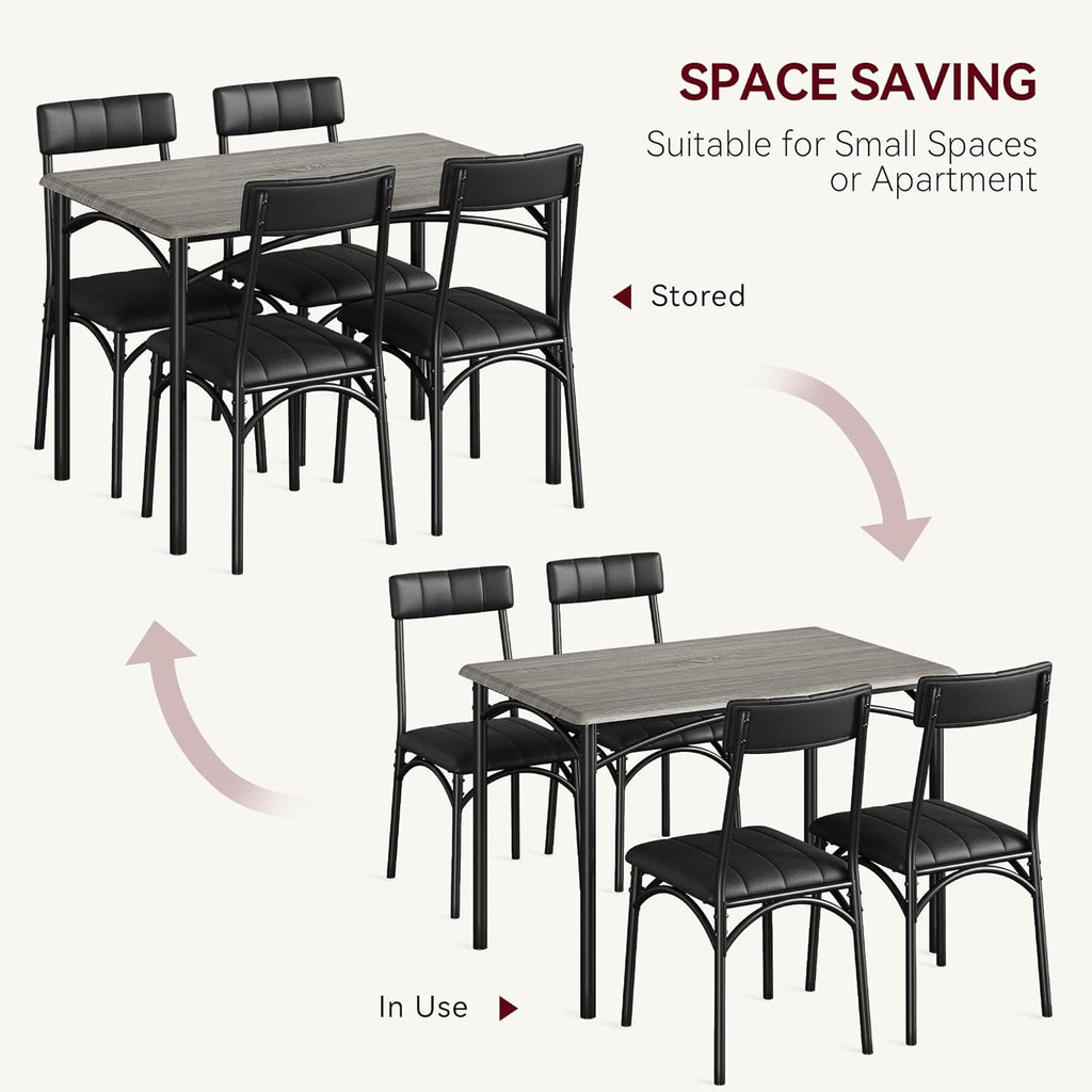 CABIHOME Dining Table Set for 4, Kitchen Table Set for 4, Dining Room Table Set with Upholstered Chairs, Rectangle Kitchen Table Set for Small Space, Apartment, Studio, Gray