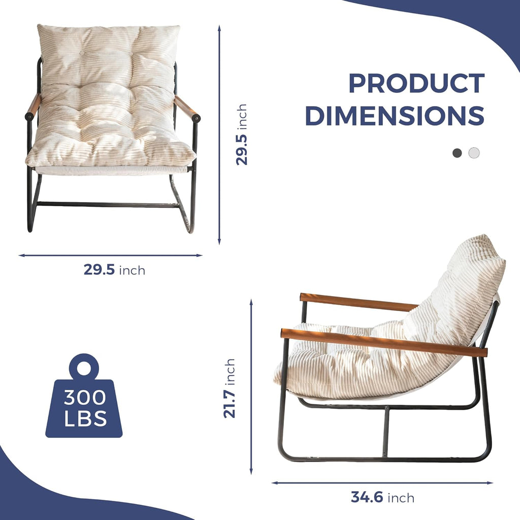 MAXYOYO Modern Accent Chair, Comfy Living Room Chair with Metal Frame | Accent Chair Upholstered Armchair with Soft Cushion for Bedroom Balcony Lounge Reading Room, Beige