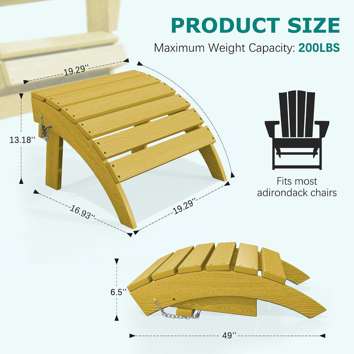 PLUUV Folding Adirondack Ottoman Footrest, All-Weather HDPE Outdoor Footstool for Adirondack Chair, Foldable Ottoman for Patio Backyard Pool Deck, Yellow