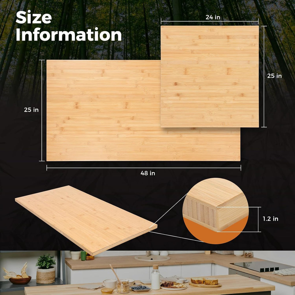 24" x 25" Butcher Block Countertop, 1.2 Inch Thick Solid Bamboo Desktop, Replacement Tabletop for Desk, Dining Table, Coffee Table, DIY Furniture, Natural Bamboo Finish