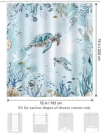 Bonhause Sea Turtle Shower Curtain for Bathroom Teal Blue Ocean Beach Coastal Decorative Bath Curtain 72 x 78 Inch Polyester Fabric Waterproof Bathroom Curtain with 12 Hooks