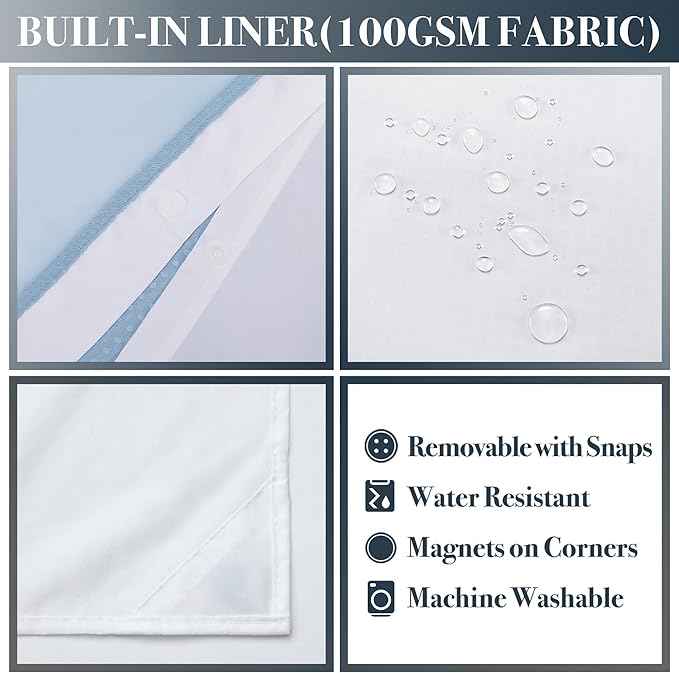 N&Y HOME Extra Long Waffle Weave Shower Curtain with Snap-in Fabric Liner & Hooks Set - 71" x 84", Hotel Style & Mesh Top Window, Machine Washable to Easy Clean - 71x84 Inches, Blue