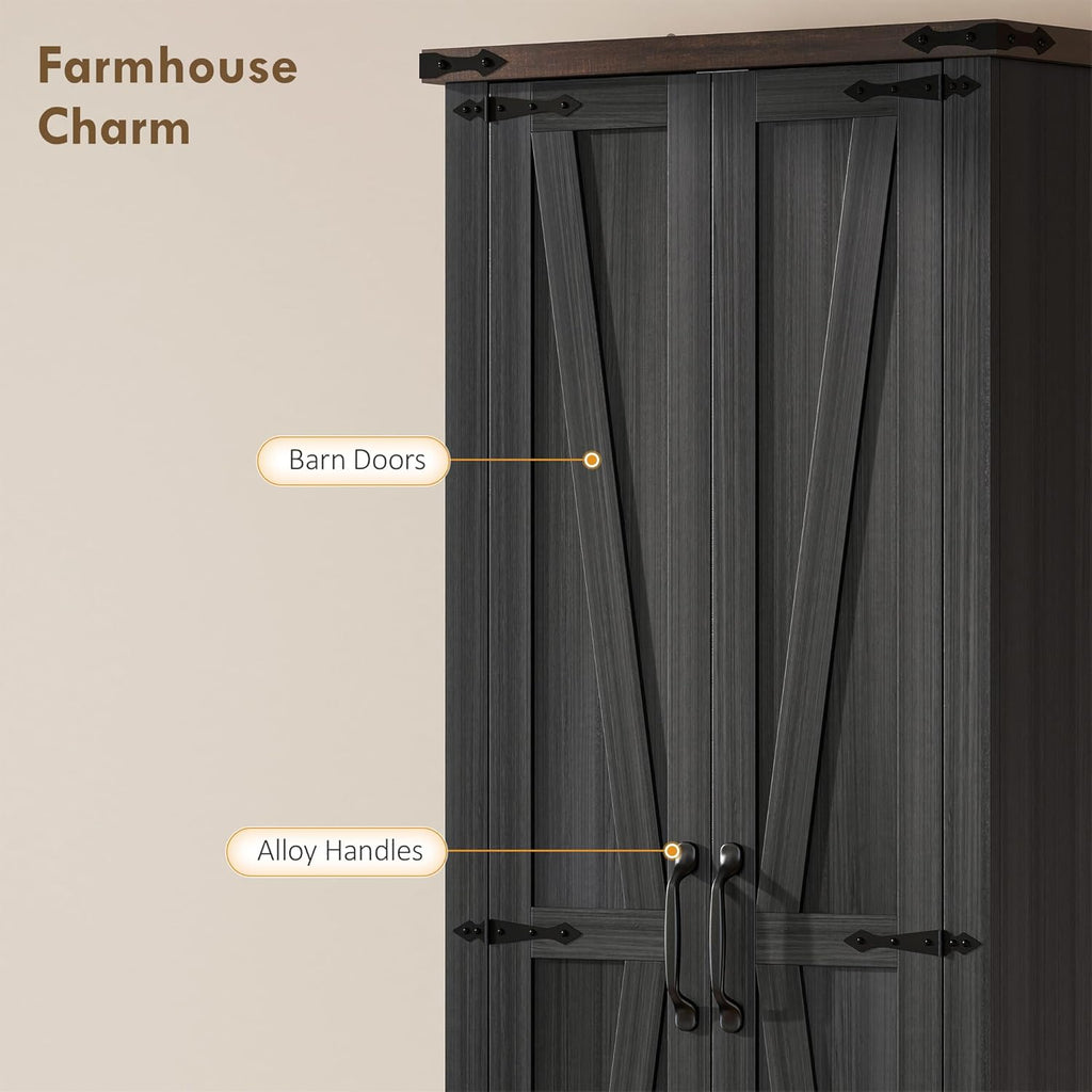 HOMCOM 71" Tall Kitchen Pantry, Farmhouse Storage Cabinet with Barn Doors, Drawer and Adjustable Shelves, Freestanding Food Pantry Cabinet for Kitchen, Dining Room, Black