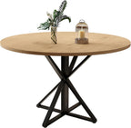 GarveeHome 47 Inch Round Dining Table for 4-6, Circle Kitchen Table with Pedestal Base, Farmhouse Wooden Dining Table for Small Spaces, Kitchen & Dining Room, Living Room-Oak/Only Table