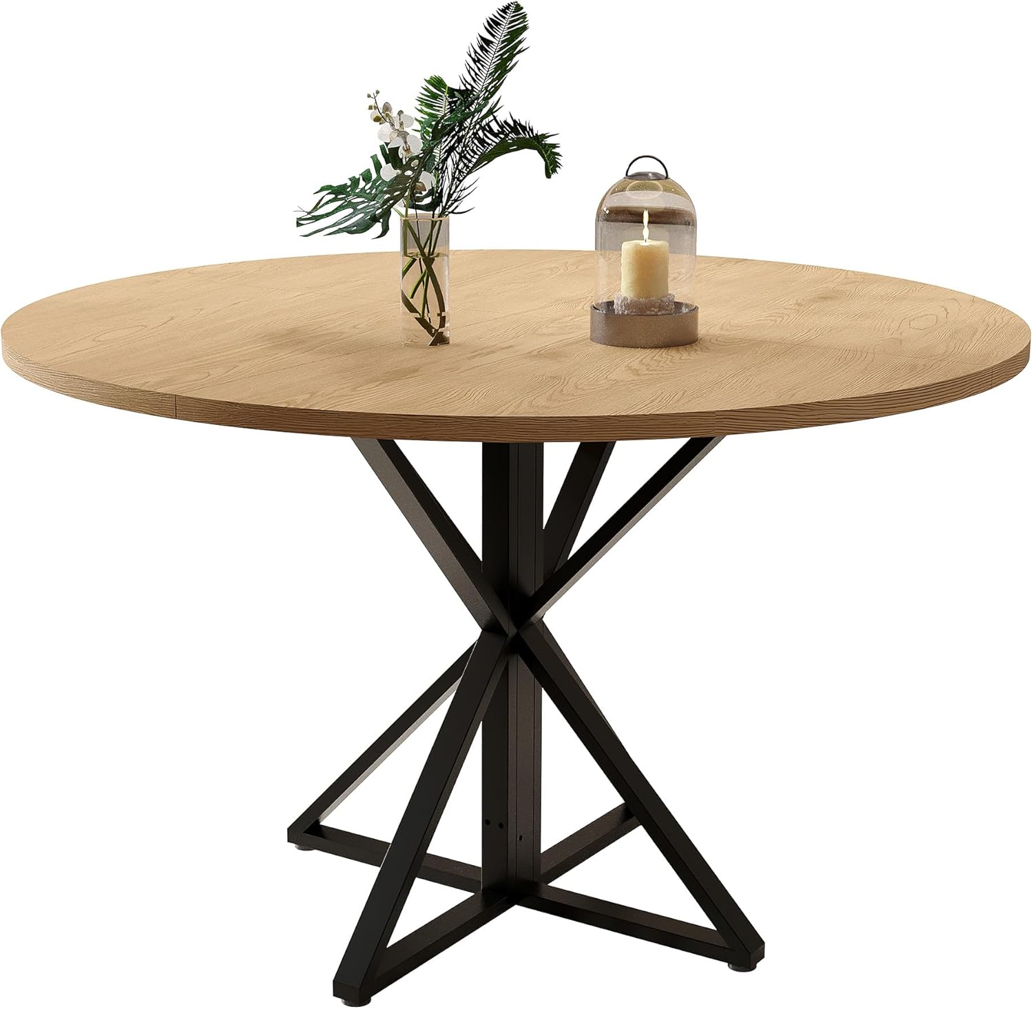 GarveeHome 47 Inch Round Dining Table for 4-6, Circle Kitchen Table with Pedestal Base, Farmhouse Wooden Dining Table for Small Spaces, Kitchen & Dining Room, Living Room-Oak/Only Table