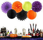 Black-Orange Purple Green Halloween Party-Decorations - 14pc Kit Paper Lanterns Fan,Tissue Flower Pom Poms Streamers,Honeycomb Balls,Birthday Supplie Wedding Baby Bridal Shower Decor Lasting Surprise