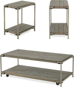 Polay Coffee Table Set with 2 Chairside Tables Metal Frame Wood | Modern coffee table set with aged graphite finish, hardwood and oak veneer construction, removable casters for mobility,