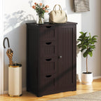 GLACER Bathroom Floor Cabinet, Multifunctional Storage Cabinet (Brown) | Wooden Side Storage Organizer | 4 Drawers & 1 Door | For Laundry Room, Living Room or Kitchen