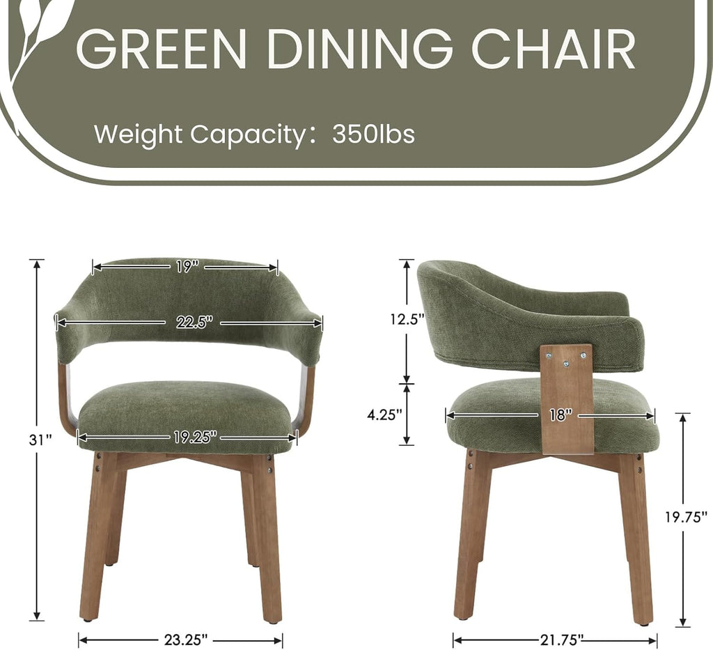 ROCITY Green Dining Chairs Set of 6 Upholstered Dining Room Chairs, Mid Century Modern Kitchen Chairs with Curved Backrest and Wooden Legs for Dining,Living Room