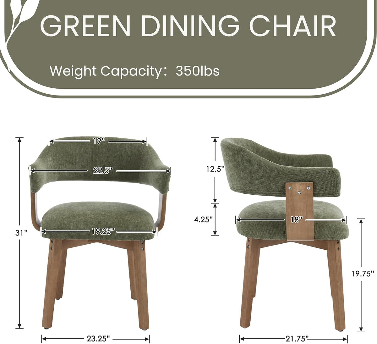 ROCITY Green Dining Chairs Set of 6 Upholstered Dining Room Chairs, Mid Century Modern Kitchen Chairs with Curved Backrest and Wooden Legs for Dining,Living Room