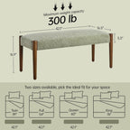 Usaint 42" End of Bed Bench, Modern Upholstered Bedroom Bench with Rubberwood Legs, Entryway Bench with Cushion, Dining Bench for Living Room, Bedroom, Green with Walnut Leg
