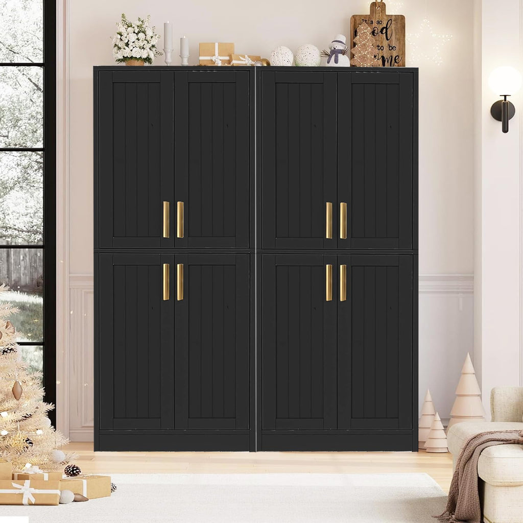 67.7" Tall Kitchen Pantry Storage Cabinet,with 4 Doors,2 Adjustable Shelves,Freestanding Cupboard Farmhouse for Kitchen,Living,Bathroom,Laundry,Dining Room,Assemble Required,Black