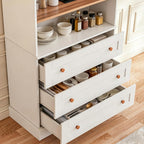 Vyre 71" Tall Farmhouse Kitchen Pantry, Set of 2 Large Storage Cabinets with 3 Drawers, Adjustable Shelves, Wood Versatile Hutch Cabinet for Living Room, Dining Room