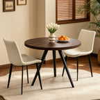 34.6" Round Dining Table Set for 2, Walnut Small Dining Room Set | Space-saving MDF Tabletop, 2 Beige PU Leather Chairs, Great for Modern Kitchen, Coffee, Restaurant, Office, Sturdy & Seamless