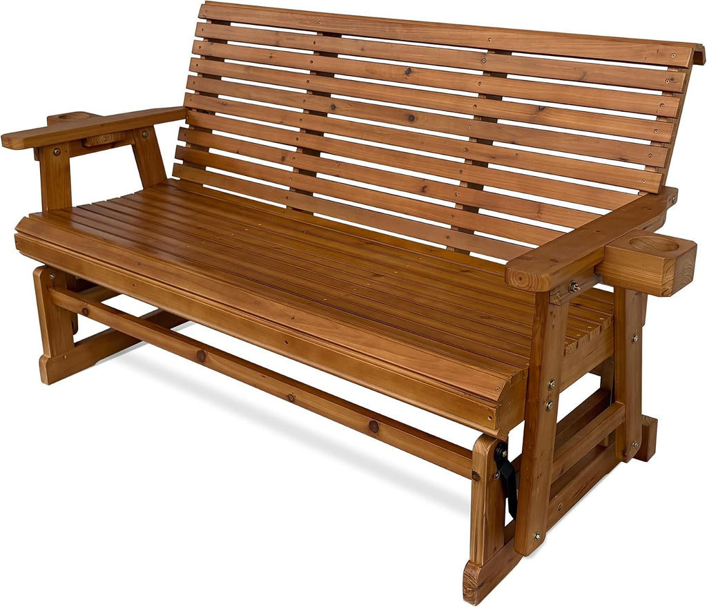 Fortune Candy Patio Glider with Cup Holders, High Roll Back and Deep Contoured Seat, 3-Seater, Heavy Duty 800 Lb, 5 Feet (Brown, 3-Seater)