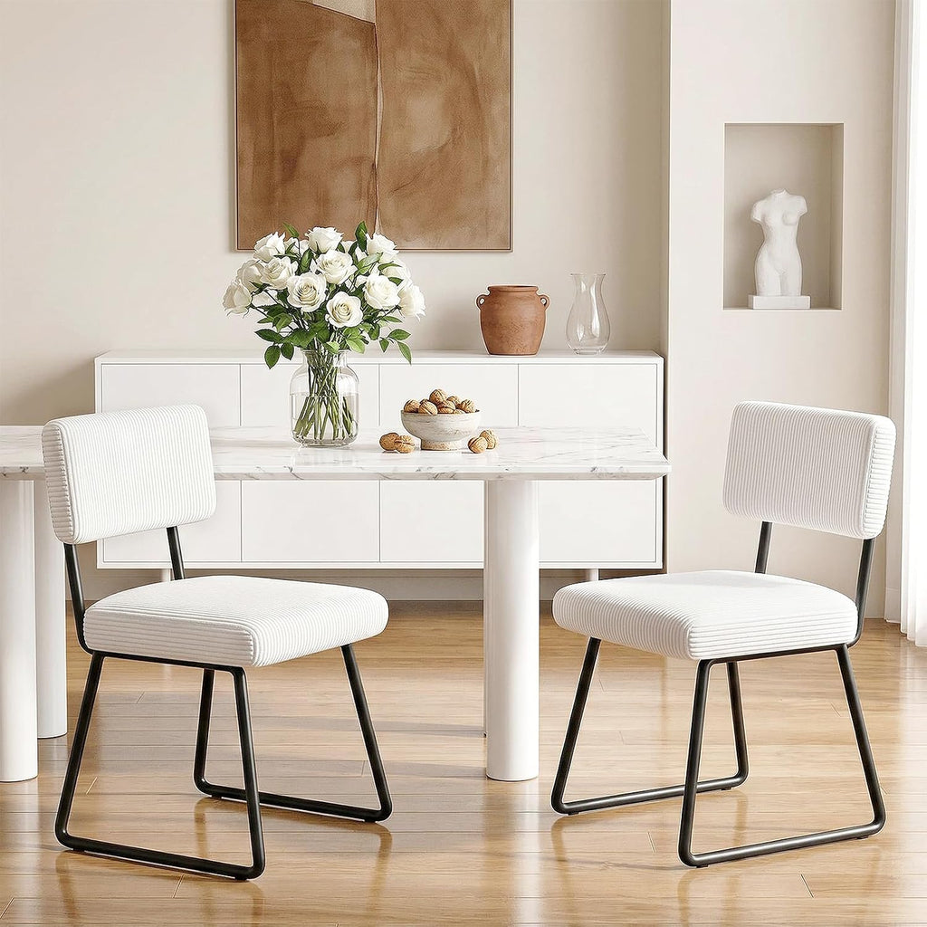 Velvet Dining Chairs Set of 6, Upholstered Dining Room Kitchen Chair with Thick Cushion, Soft Backrest, Metal Legs, Mid Century Modern Accent Side Chair for Home Living Room Bedroom, White