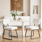 Velvet Dining Chairs Set of 6, Upholstered Dining Room Kitchen Chair with Thick Cushion, Soft Backrest, Metal Legs, Mid Century Modern Accent Side Chair for Home Living Room Bedroom, White