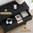 YaFiti Storage Cabinet Fluted Sideboard Buffet Cabinet with Adjustable Shelves & Quality Wooden Tabletop, Modern Accent Credenza Media Console for Living Room, Entryway, Hallway, Black