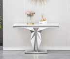 SSLine Modern White Faux Marble Console Table Luxury Entryway Table with Silver Pedestal Base 46.8" Mid-Century Elegant Sofa Table w/Mirrored Stainless Steel Frame for Living Room Hallway