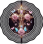 Jesus Cross Wind Spinner, Metal Wind Spinners Outdoor/Indoor, Cross Hanging Garden Decor for Outside, Stainless Wind Spinners for Yard and Garden 10 inch 3D (25.76X25 CM)