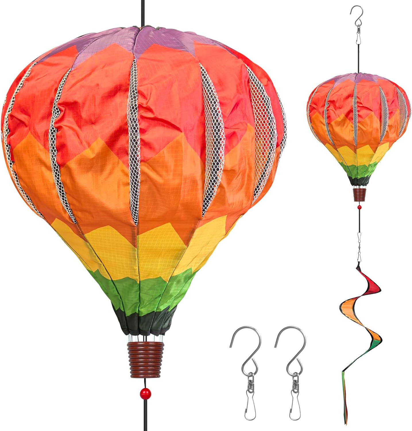 2PCS Giant Rainbow Hot Air Balloon Wind Spinners 14" W x 59" H Large Multicolor Whirligig Wind Spinner Hanging Ornaments for Yard Garden Lawn Outdoor Decorations (Multicolor-2)
