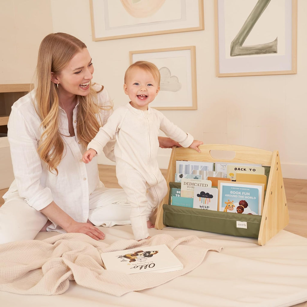Decorative Wooden Bookshelf with Handle for Kids Rooms - Montessori Shelf | Keeps Books Neatly Organized and Within Reach for Toddlers - Easy Install Book Shelf for Baby's Bedroom or Playroom Decor