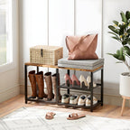 Shoe Rack for Entryway, Freestanding Hidden Shoe Storage Organizer, Boot Shoe Bench Shelves for High Heels with Seat cushion, Narrow Wood Shoe Rack for Entrance Closet, Hallway, 3 Tier (Gray+Black)