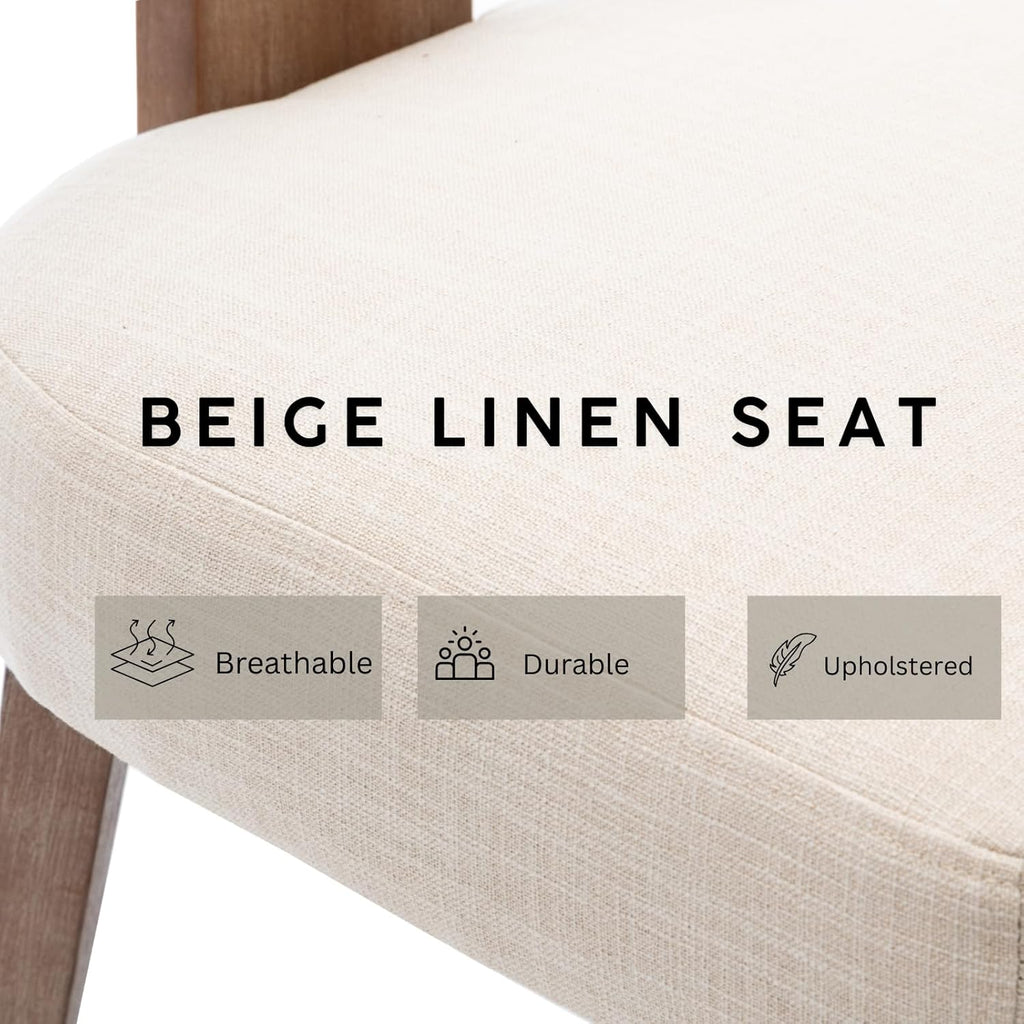 Modern Upholstered Dining Chairs Set of 6, Curved Mid Back, Farmhouse Beige Linen Dining Room Chairs, Natural Wooden Armless Side Chair for Small Space/Kitchen/Restaurant