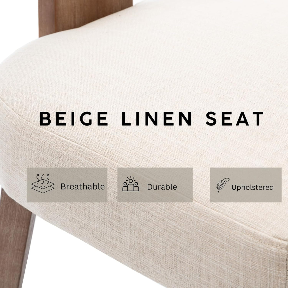 Modern Upholstered Dining Chairs Set of 6, Curved Mid Back, Farmhouse Beige Linen Dining Room Chairs, Natural Wooden Armless Side Chair for Small Space/Kitchen/Restaurant