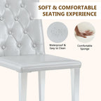 Modern Dining Chairs Set of 6, Button Tufted Upholstered Parsons Chairs with Silver Metal Legs, Grey PU Leather Kitchen Chair for Dining Room, Kitchen, Restaurant