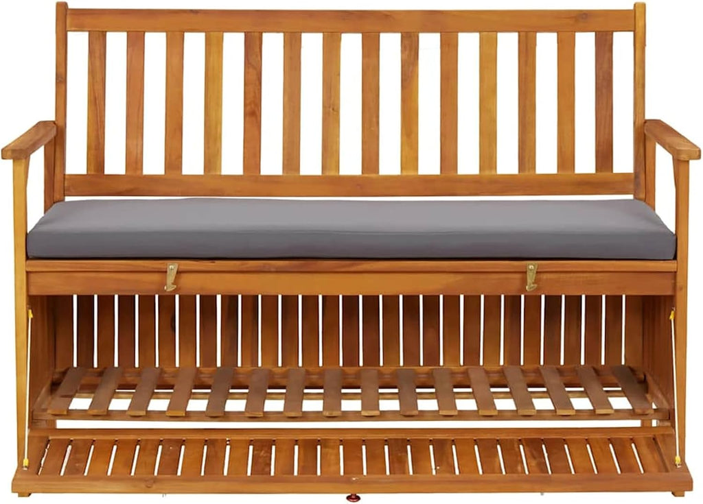 Gecheer Garden Storage Bench, 120 cm Solid Acacia Wood Patio Seating with Storage Compartment for Outdoor Garden and Patio