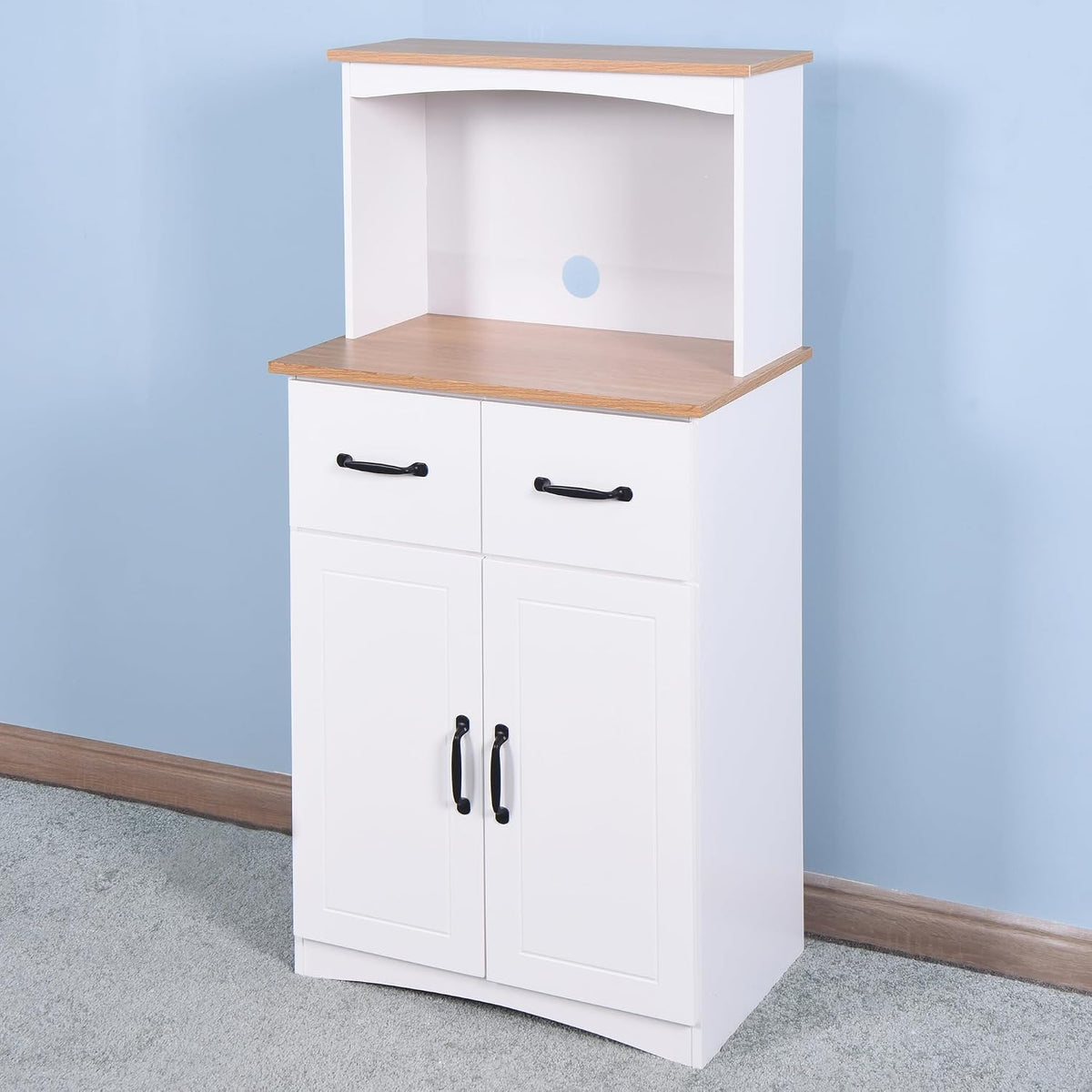 Modern Kitchen Pantry Cabinet, Storage Cabinet with Drawers, Wooden Coffee Bar Cabinet, Sideboard Buffet Cabinet for Dining Room Living Room Kitchen, White