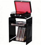 Acrylic Record Player Table with Storage Shelf, Clear Side Table Nightstand (Black, Medium)