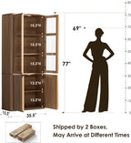 77" Tall Pantry Cabinets with Glass Doors, Fluted Storage Cabinet, Oak 1pc | Wooden Kitchen Food Cupboard, Adjustable Shelves, Modern Display Storage Closet for Living Room, Dining Room, Office