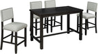 Merax 5 Pieces Counter Height Dining Set, Elegant Wooden Desk and 4 Upholstered Chairs, Perfect for Kitchen, Breakfast Nook, Bar, Living Room